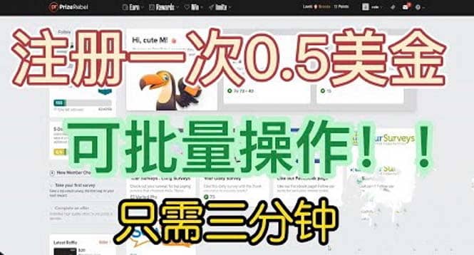 国外项目注册一次0.5美金 只需三分钟无脑操作 可批量放大 小白工作室福利_网创掘金