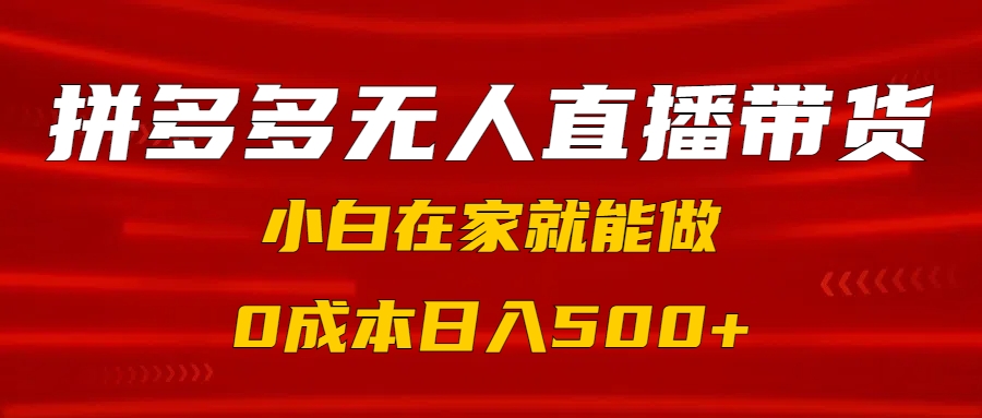 拼多多无人直播带货，小白在家就能做，0成本日入500+_网创掘金