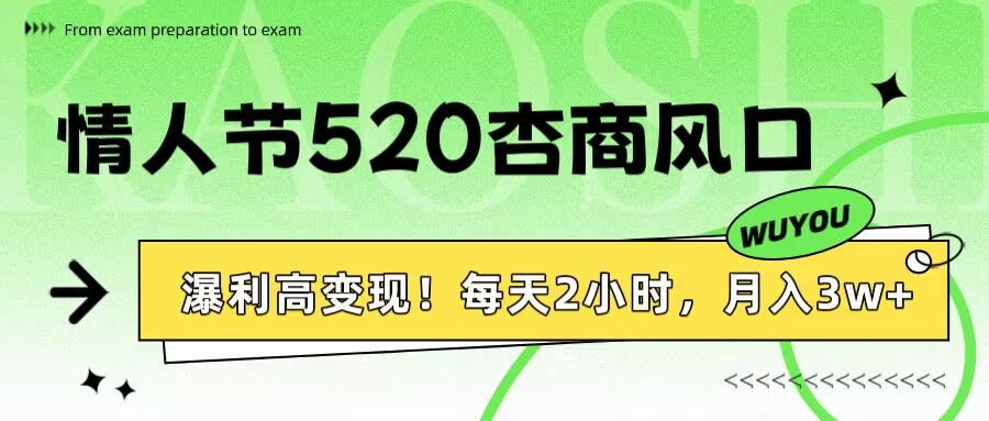 情人节520杏商风口，瀑利高变现！每天2小时，月入3万+！_网创掘金